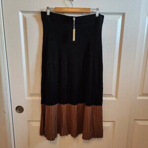 Max Studio Pleated Colorblock Black Brown Midi Skirt Large